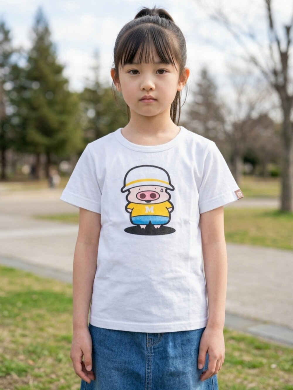 White Graphic Piggy Character Tee